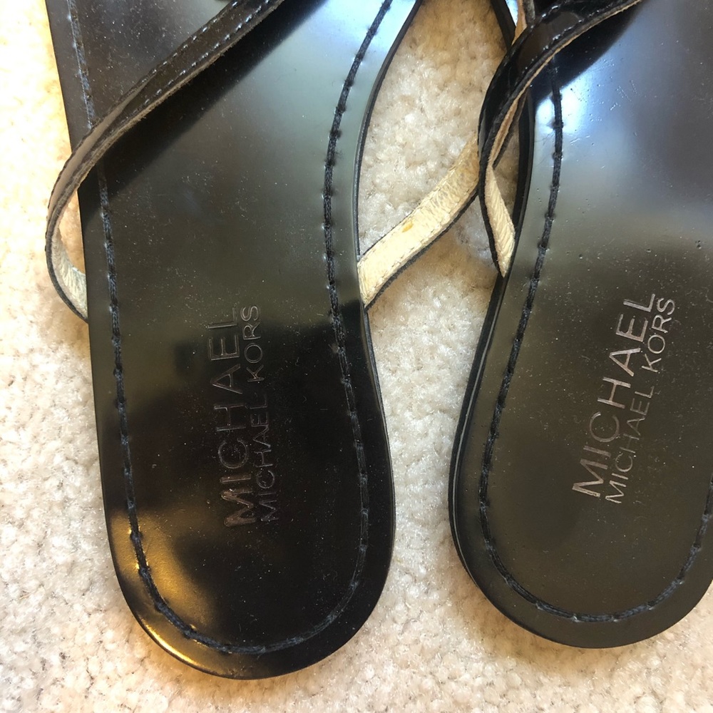 NWOT Michael Kors Bow Leather Thong Flip Flops - Picture 2 of 6